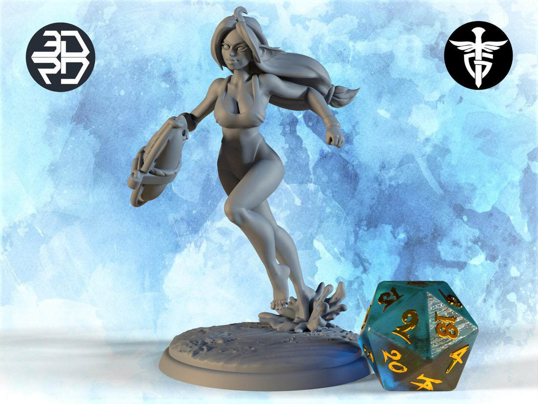 Female Lifeguard Miniature | Twin Goddess Miniatures | Tabletop RPG Miniature | Roleplaying 3D Printed Fantasy Mini - 3DPrintDen