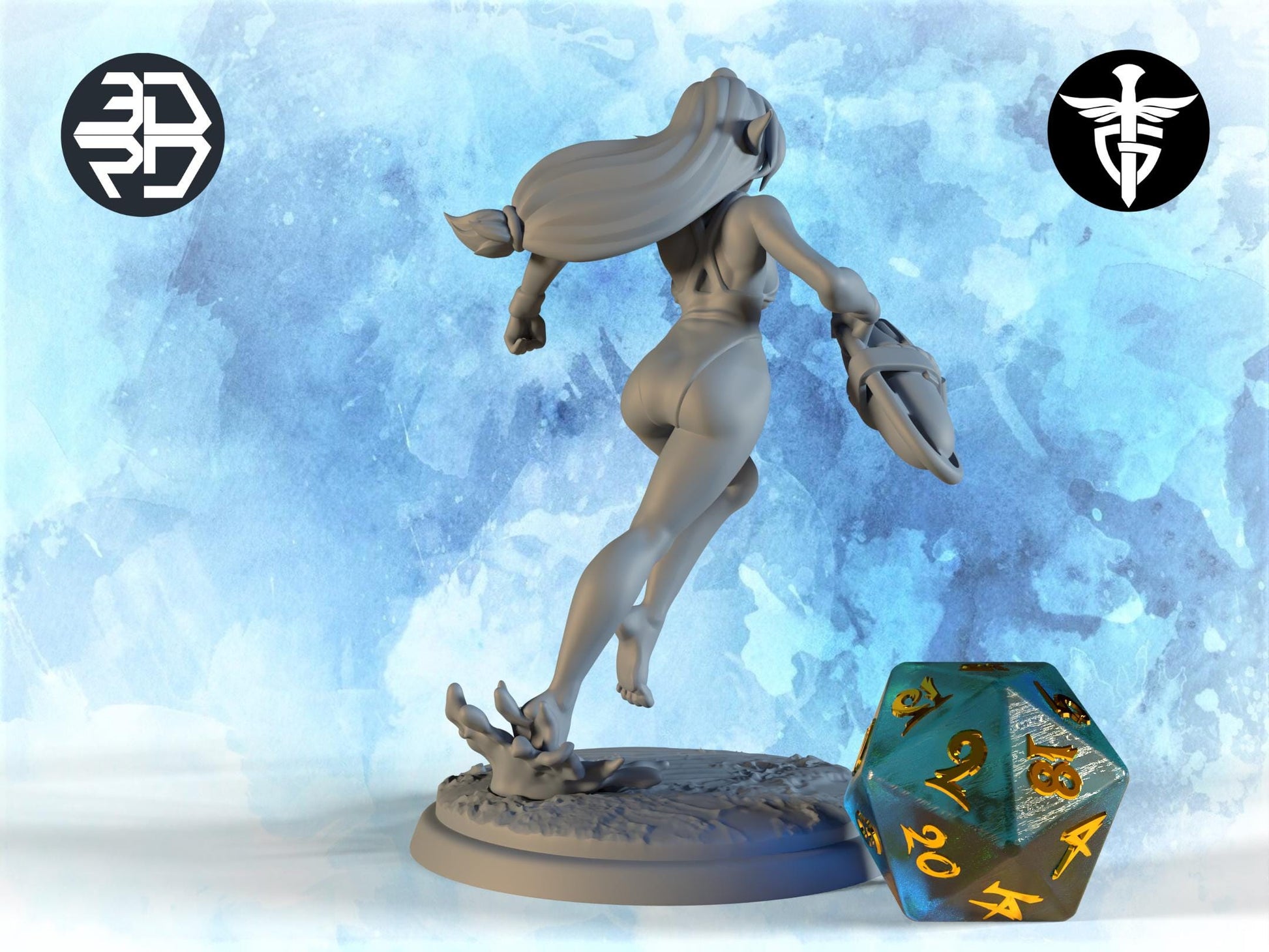 Female Lifeguard Miniature | Twin Goddess Miniatures | Tabletop RPG Miniature | Roleplaying 3D Printed Fantasy Mini - 3DPrintDen