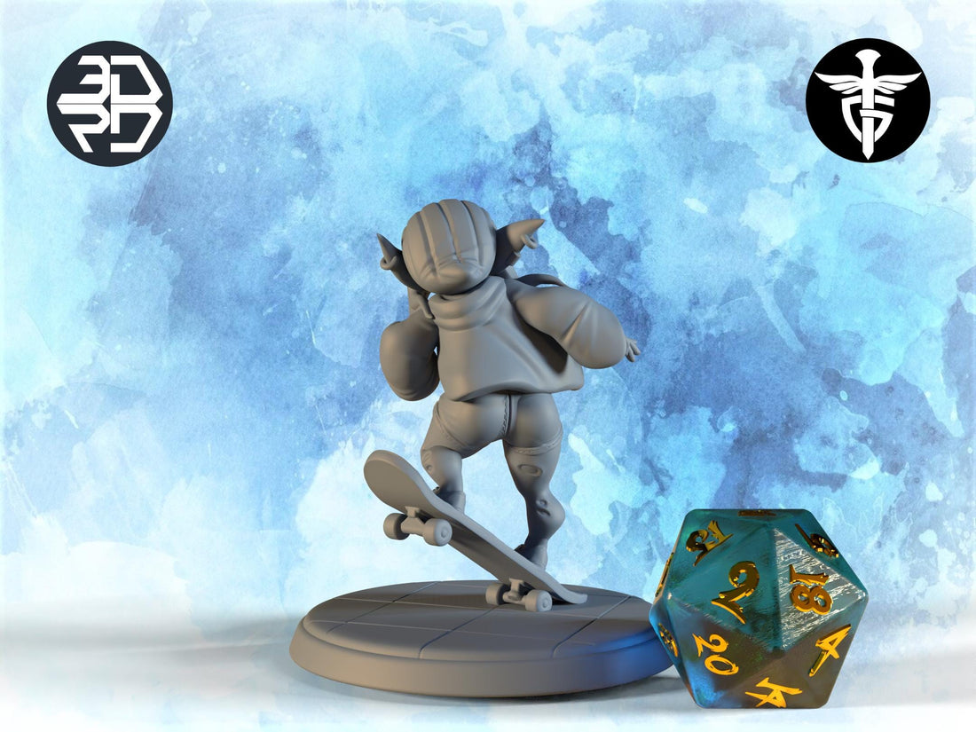 Female Goblin Skater Miniature | Twin Goddess Miniatures | Tabletop RPG Miniature | Roleplaying 3D Printed Fantasy Mini - 3DPrintDen