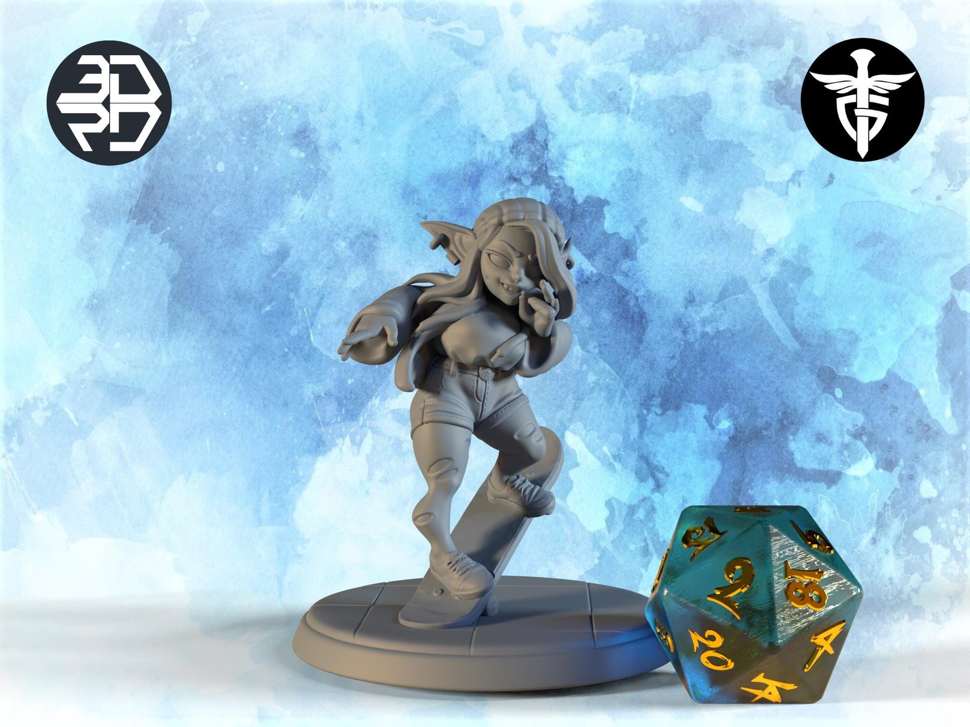 Female Goblin Skater Miniature | Twin Goddess Miniatures | Tabletop RPG Miniature | Roleplaying 3D Printed Fantasy Mini - 3DPrintDen