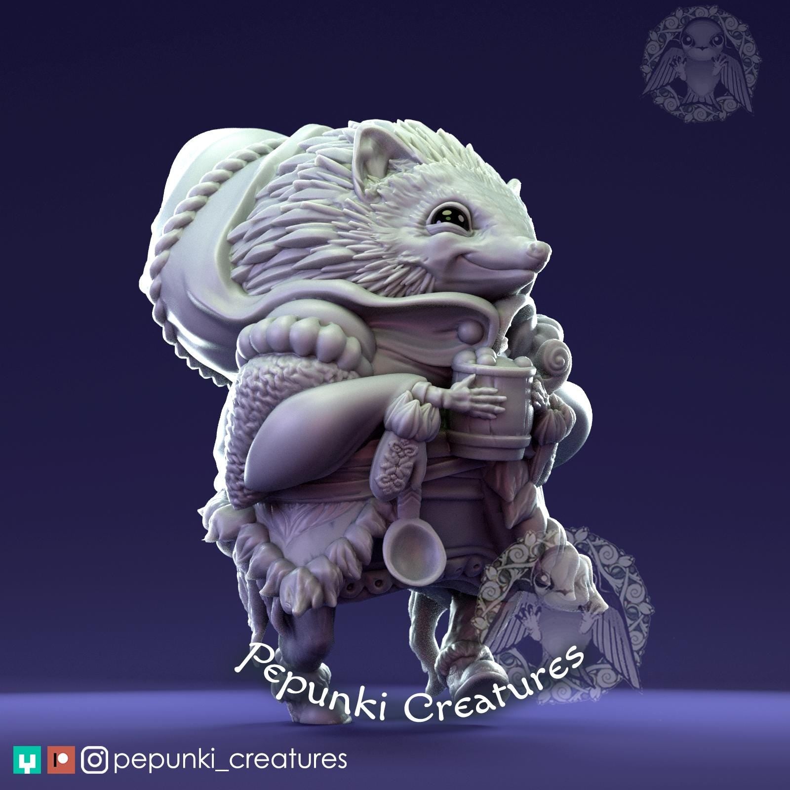 Hedgehog Miniature | Tabletop RPG Miniature | Pepunki Creatures | Roleplaying 3D Printed Fantasy Mini - 3DPrintDen
