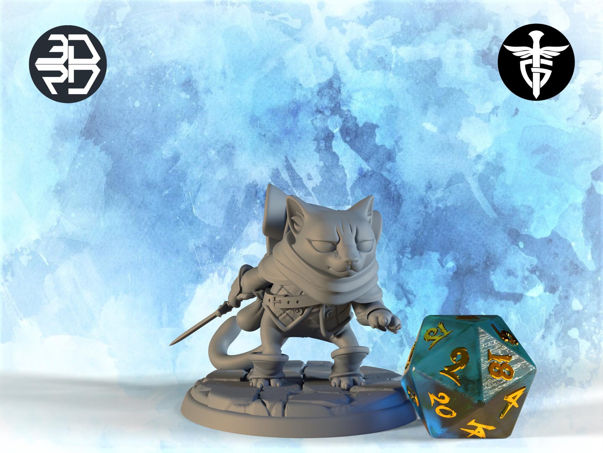 Tabaxi Thief Miniature, Charlie | Twin Goddess Miniatures | Tabletop RPG Miniature | Roleplaying 3D Printed Fantasy Mini - 3DPrintDen
