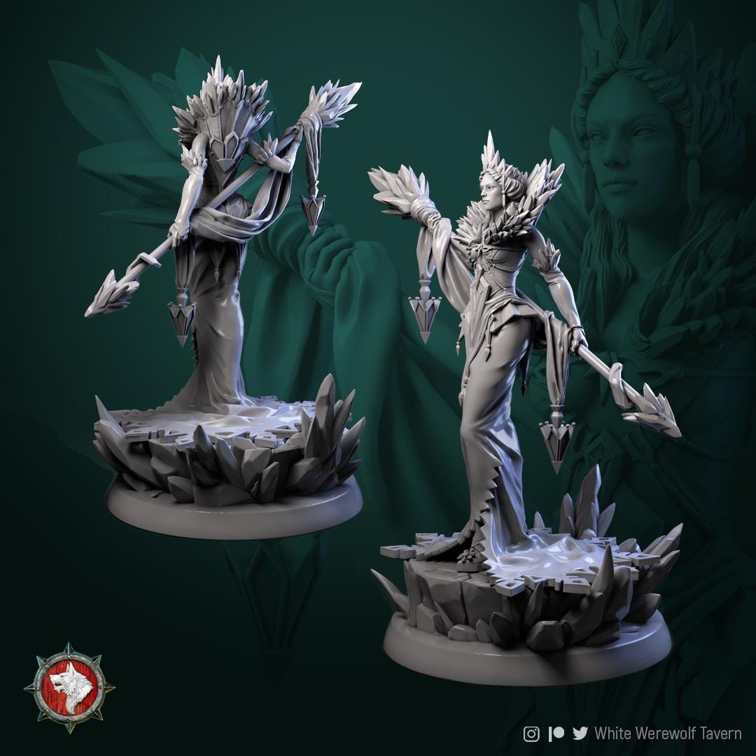 Frost Witch Miniature, Helga | Tabletop RPG Miniature | White Werewolf Tavern | Roleplaying 3D Printed Fantasy Mini - 3DPrintDen
