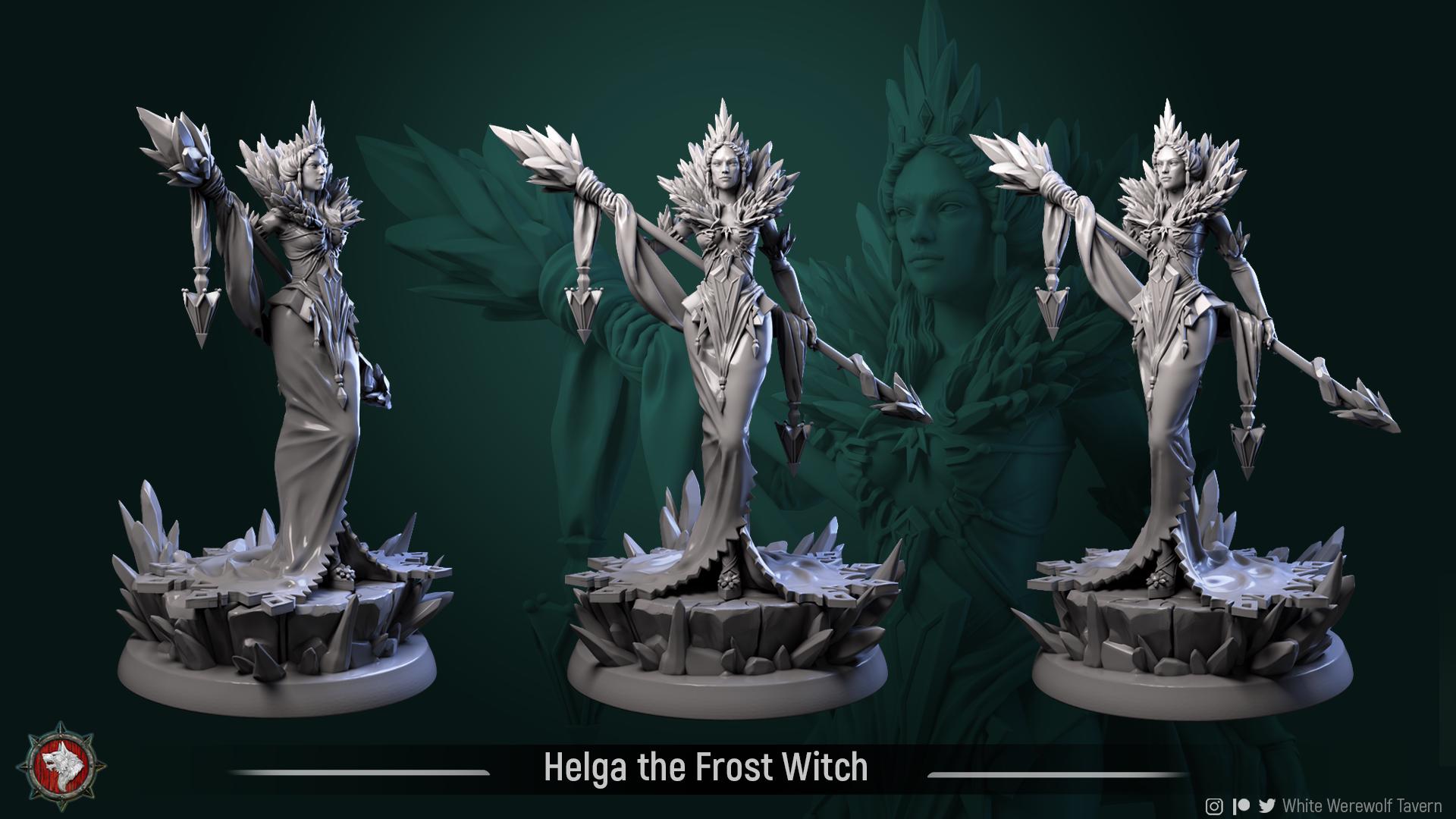 Frost Witch Miniature, Helga | Tabletop RPG Miniature | White Werewolf Tavern | Roleplaying 3D Printed Fantasy Mini - 3DPrintDen