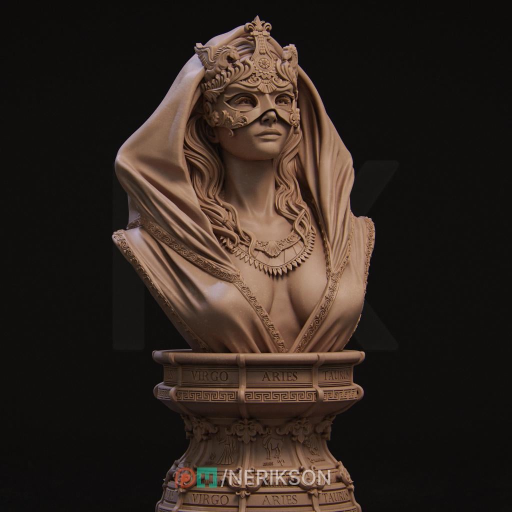 Three Fates Bust, Lachesis | Tabletop RPG Miniature | Nerikson | Roleplaying 3D Printed Fantasy Mini - 3DPrintDen