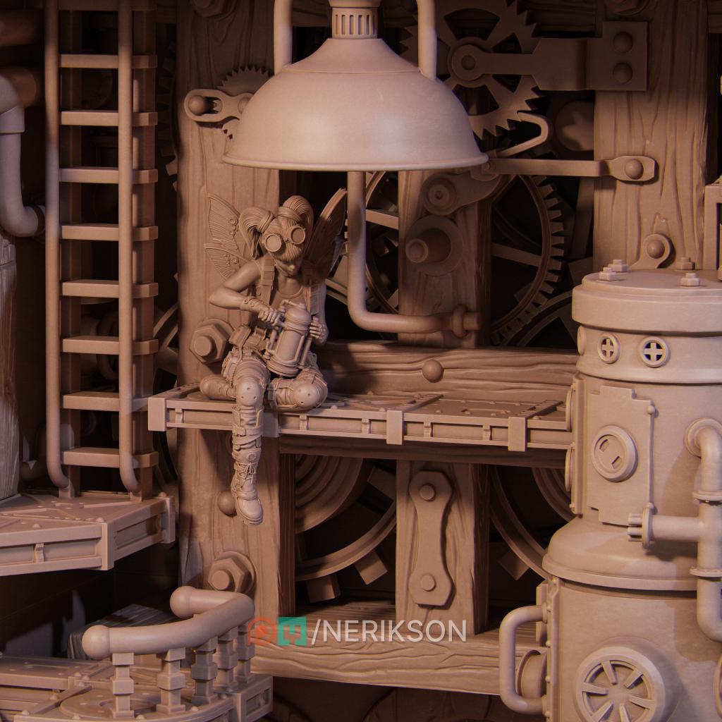 Tinkerer Fairy Diorama Miniature | Tabletop RPG Miniature | Nerikson | Roleplaying 3D Printed Fantasy Mini - 3DPrintDen