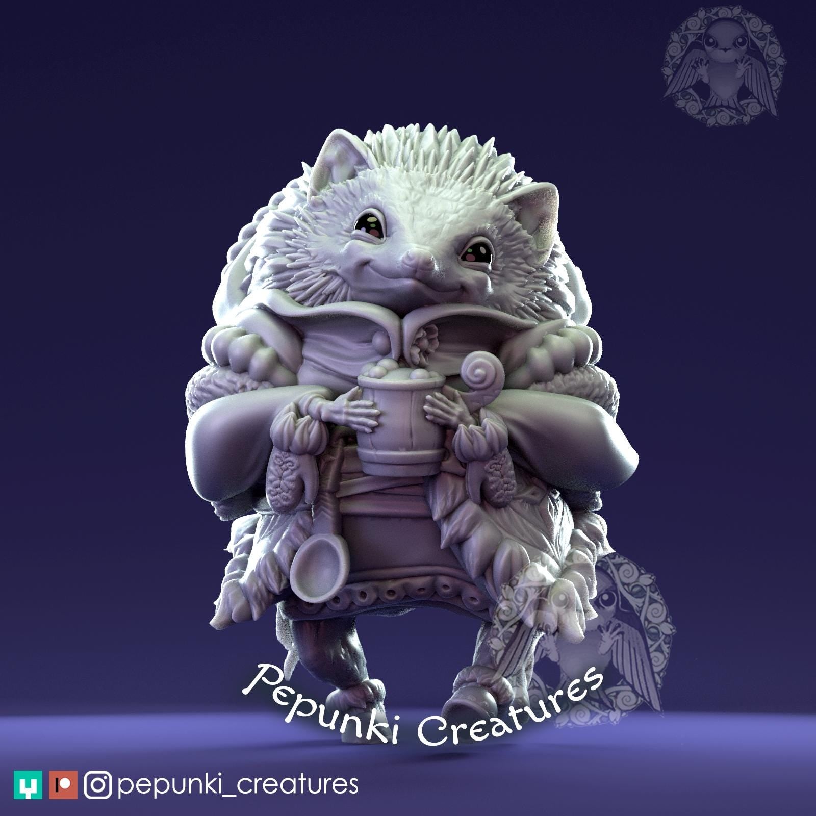 Hedgehog Miniature | Tabletop RPG Miniature | Pepunki Creatures | Roleplaying 3D Printed Fantasy Mini - 3DPrintDen