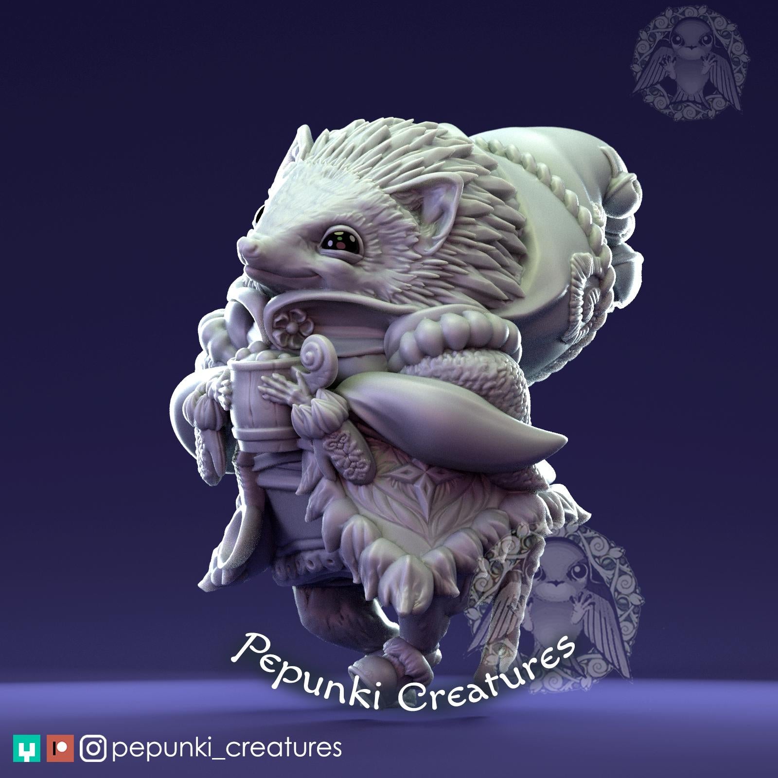 Hedgehog Miniature | Tabletop RPG Miniature | Pepunki Creatures | Roleplaying 3D Printed Fantasy Mini - 3DPrintDen