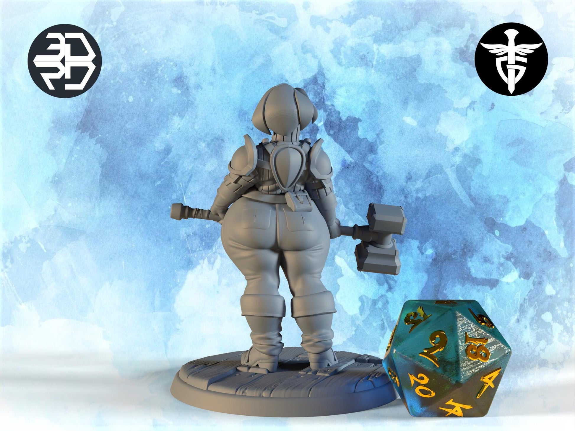 Female Fighter Miniature, Bridget | Twin Goddess Miniatures | Tabletop RPG Miniature | Roleplaying 3D Printed Fantasy Mini - 3DPrintDen