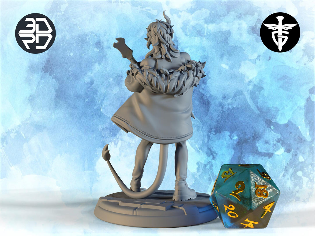Tiefling Bard Miniature, Zell | Twin Goddess Miniatures | Tabletop RPG Miniature | Roleplaying 3D Printed Fantasy Mini - 3DPrintDen