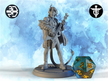 Tiefling Bard Miniature, Zell | Twin Goddess Miniatures | Tabletop RPG Miniature | Roleplaying 3D Printed Fantasy Mini - 3DPrintDen