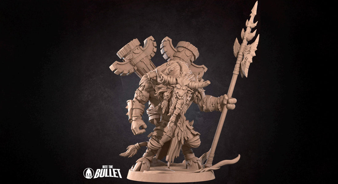 Chosen Chieftain Miniature, Tauren | Tabletop RPG Miniature | Bite the Bullet | Roleplaying 3D Printed Fantasy Mini - 3DPrintDen