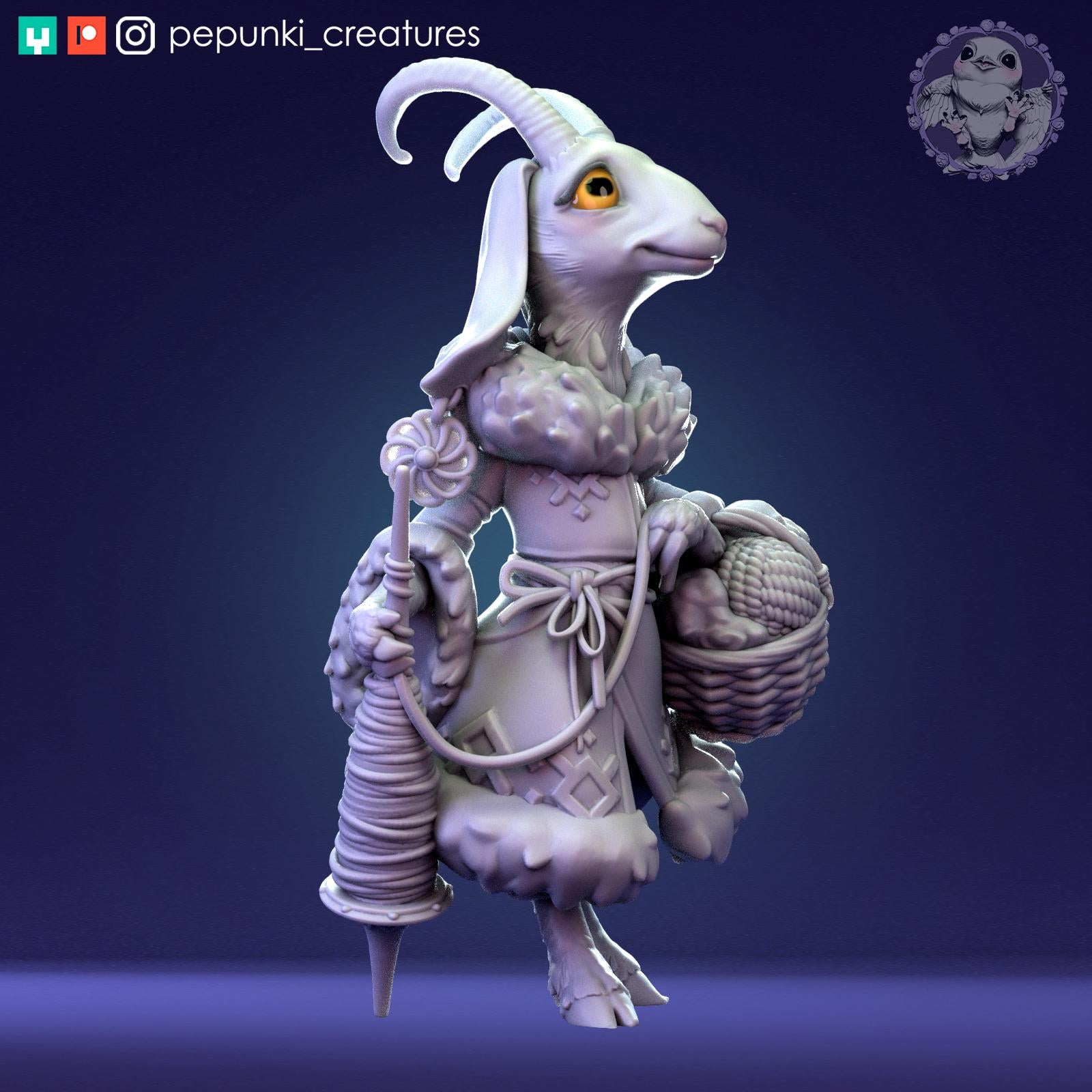Goat Lady Miniature | Tabletop RPG Miniature | Pepunki Creatures | Roleplaying 3D Printed Fantasy Mini - 3DPrintDen