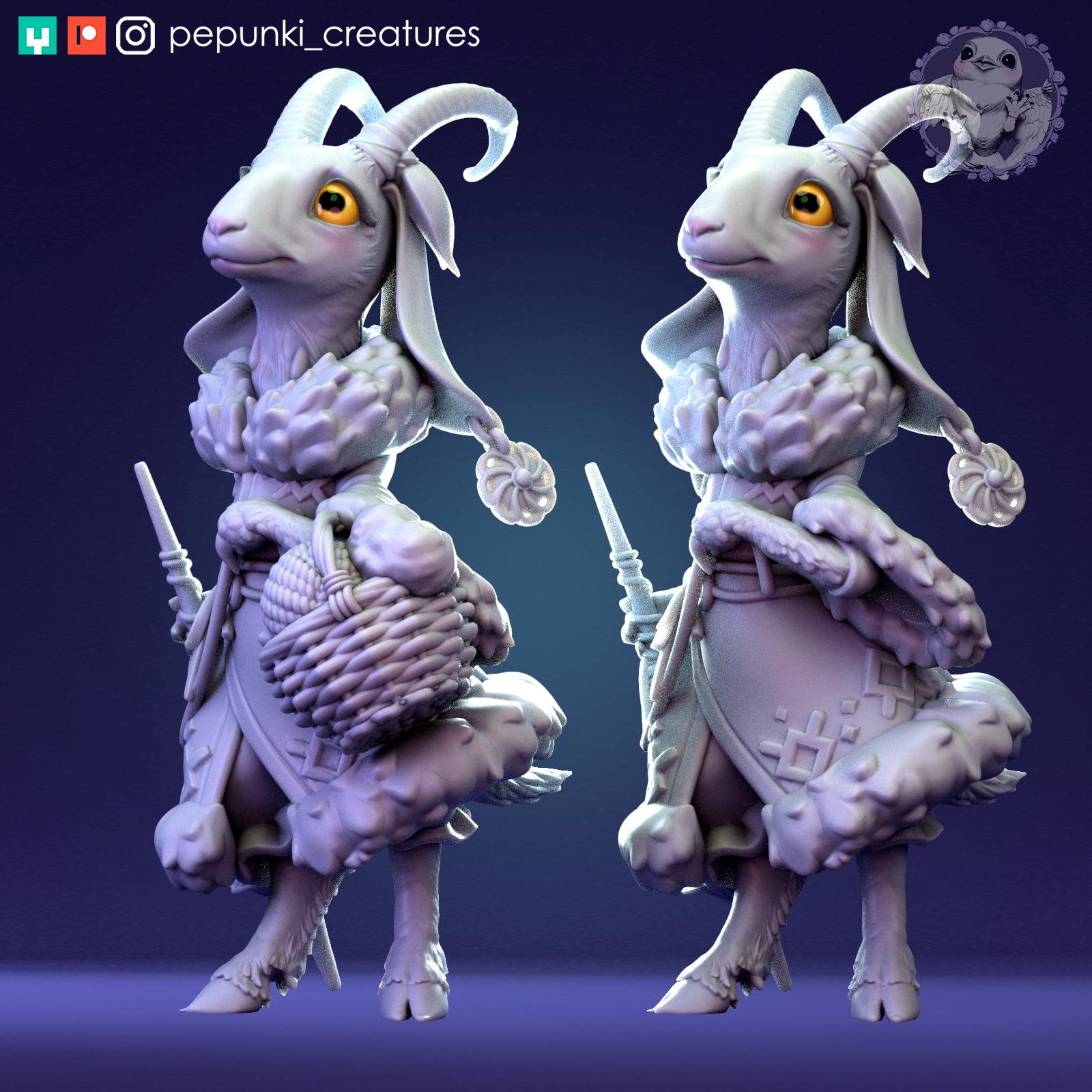 Goat Lady Miniature | Tabletop RPG Miniature | Pepunki Creatures | Roleplaying 3D Printed Fantasy Mini - 3DPrintDen