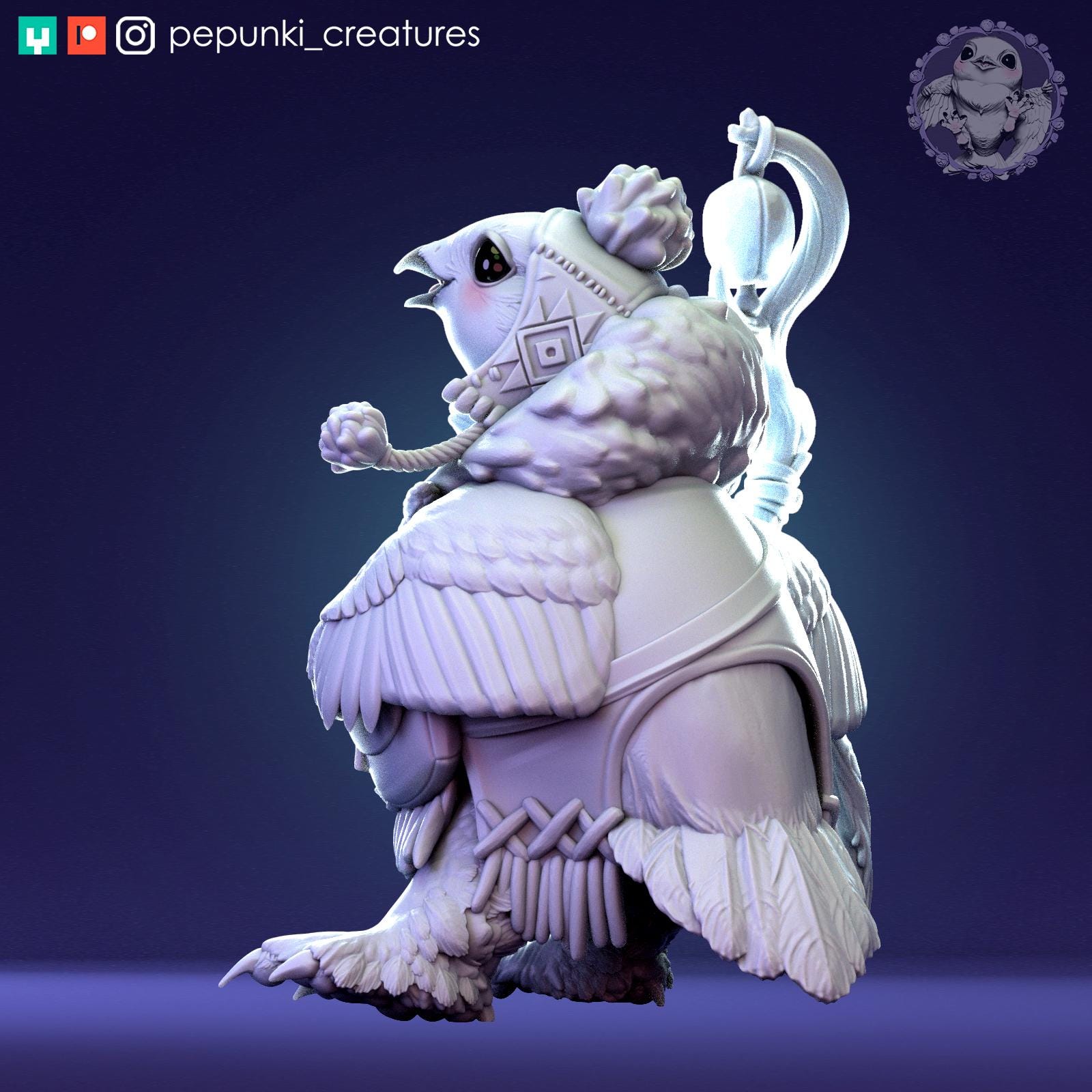 Willow Ptarmigan Miniature | Tabletop RPG Miniature | Pepunki Creatures | Roleplaying 3D Printed Fantasy Mini - 3DPrintDen