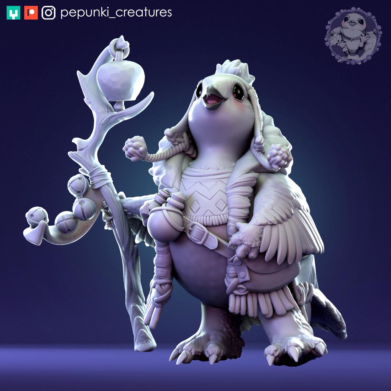 Willow Ptarmigan Miniature | Tabletop RPG Miniature | Pepunki Creatures | Roleplaying 3D Printed Fantasy Mini - 3DPrintDen