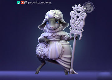 Sheep Lady Miniature | Tabletop RPG Miniature | Pepunki Creatures | Roleplaying 3D Printed Fantasy Mini - 3DPrintDen