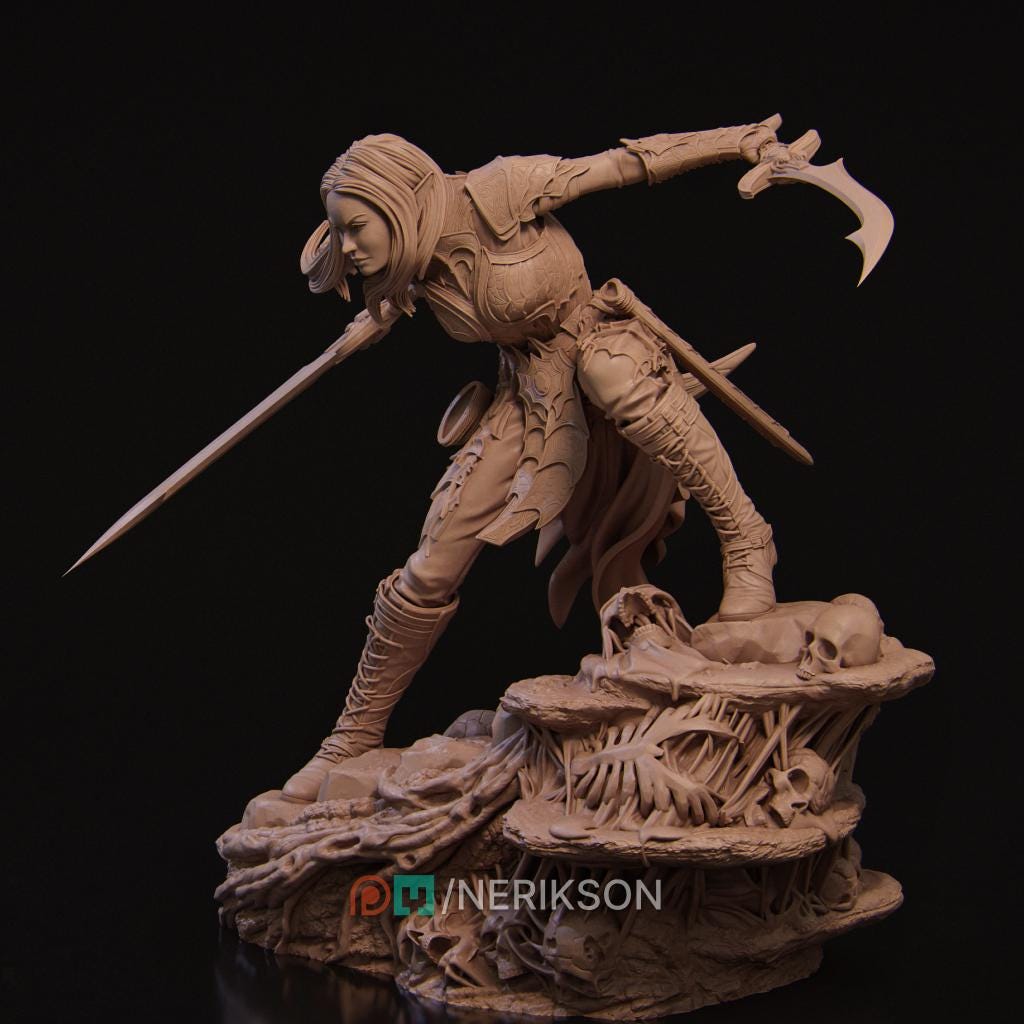 Female Drow Warrior Miniature, Lierin | Tabletop RPG Miniature | Nerikson | Roleplaying 3D Printed Fantasy Mini - 3DPrintDen