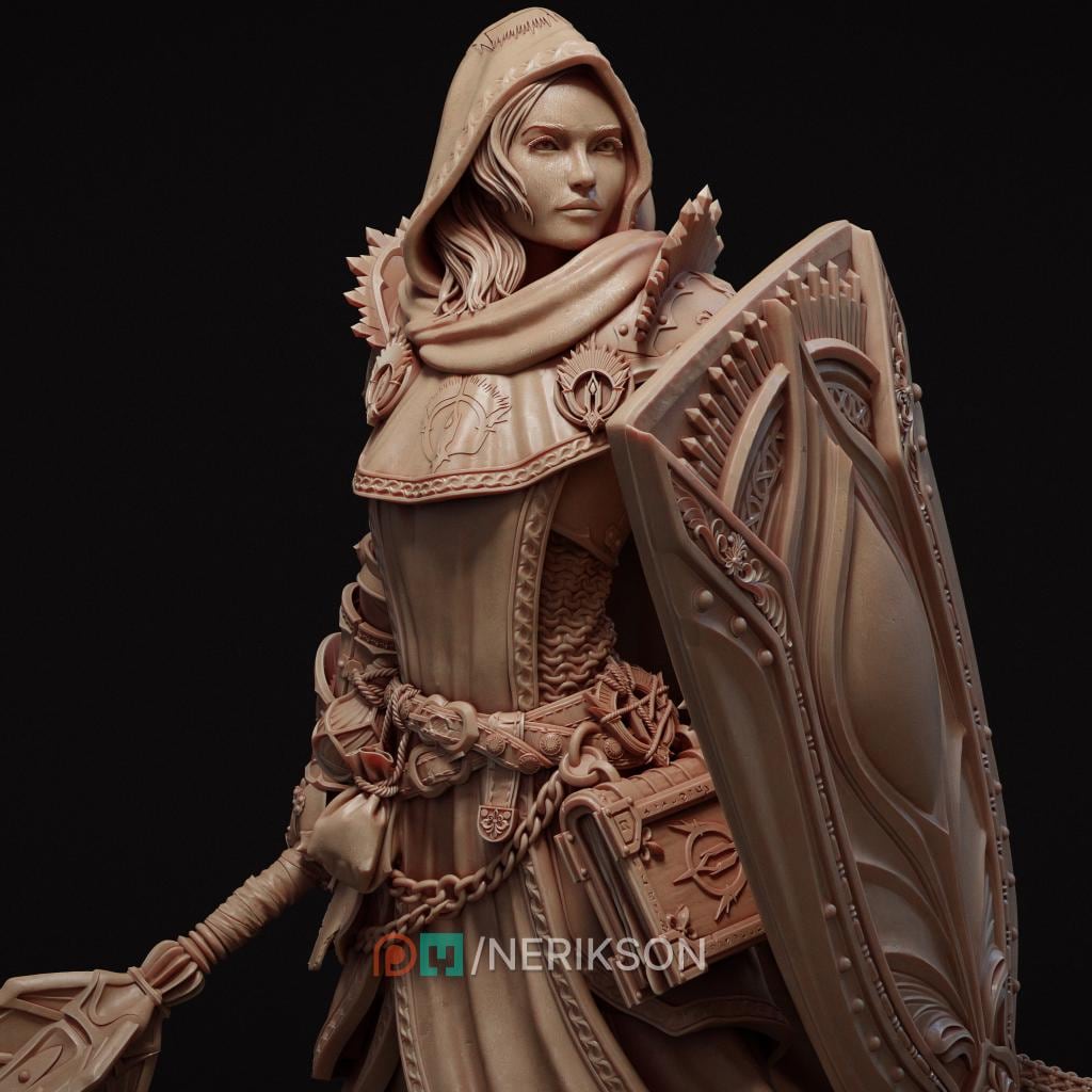 Female Cleric of Light Miniature, Madeleine | Tabletop RPG Miniature | Nerikson | Roleplaying 3D Printed Fantasy Mini - 3DPrintDen