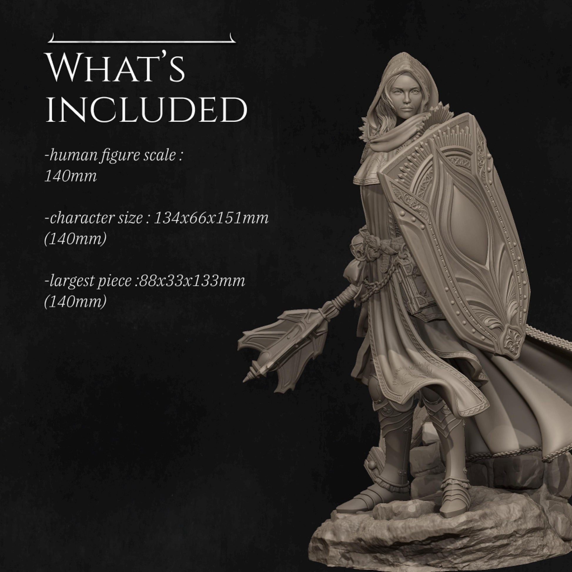 Female Cleric of Light Miniature, Madeleine | Tabletop RPG Miniature | Nerikson | Roleplaying 3D Printed Fantasy Mini - 3DPrintDen