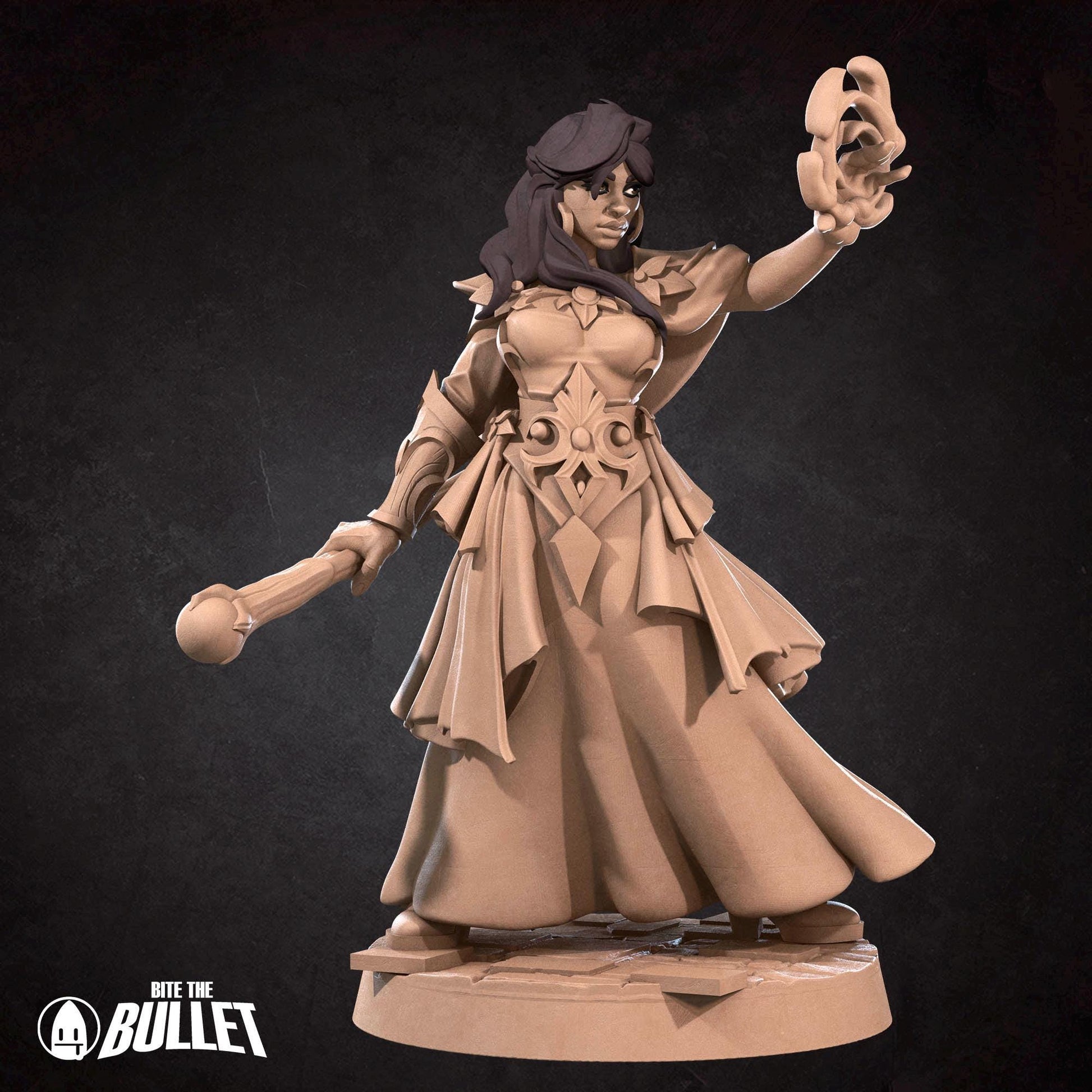 Female Mage Invoker Miniature | Tabletop RPG Miniature | Bite the Bullet | Roleplaying 3D Printed Fantasy Mini - 3DPrintDen
