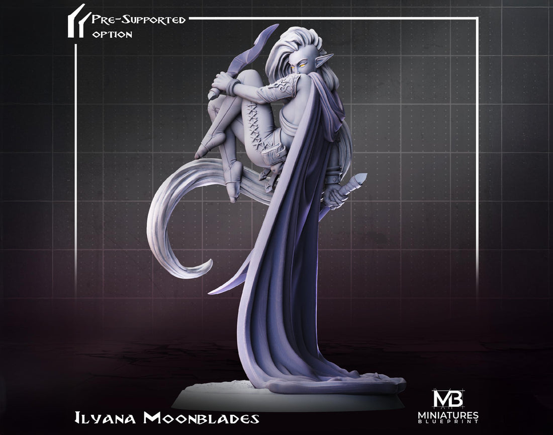 Female Elf Miniature, Ilyana Moonblades | Tabletop RPG Miniature | Miniatures Blueprint | Roleplaying 3D Printed Fantasy Mini - 3DPrintDen