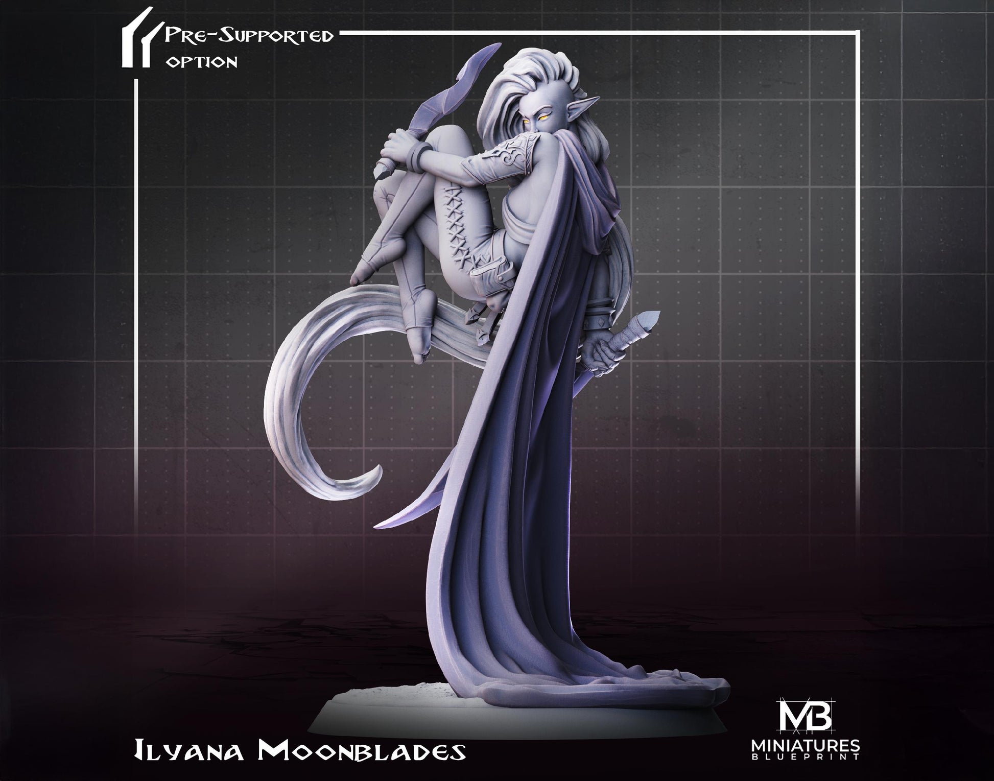 Female Elf Miniature, Ilyana Moonblades | Tabletop RPG Miniature | Miniatures Blueprint | Roleplaying 3D Printed Fantasy Mini - 3DPrintDen