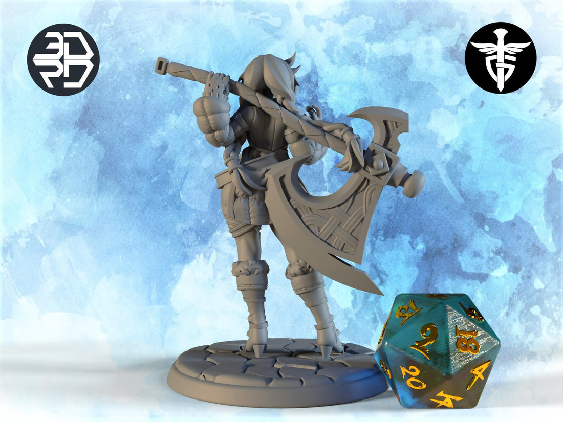 Female Barbarian Miniature, Gitta | Twin Goddess Miniatures | Tabletop RPG Miniature | Roleplaying 3D Printed Fantasy Mini - 3DPrintDen