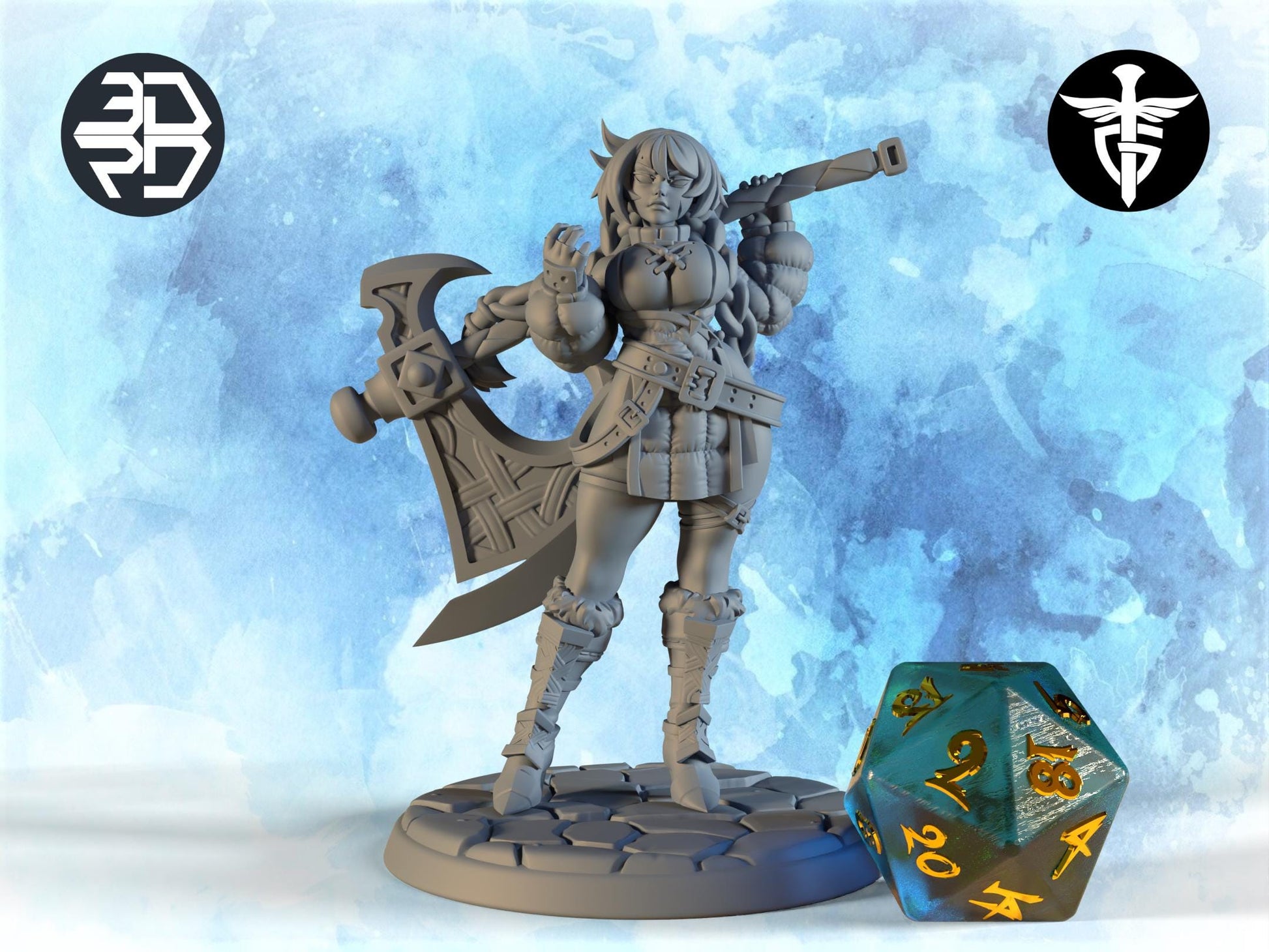 Female Barbarian Miniature, Gitta | Twin Goddess Miniatures | Tabletop RPG Miniature | Roleplaying 3D Printed Fantasy Mini - 3DPrintDen