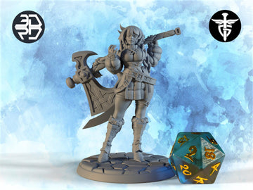 Female Barbarian Miniature, Gitta | Twin Goddess Miniatures | Tabletop RPG Miniature | Roleplaying 3D Printed Fantasy Mini - 3DPrintDen