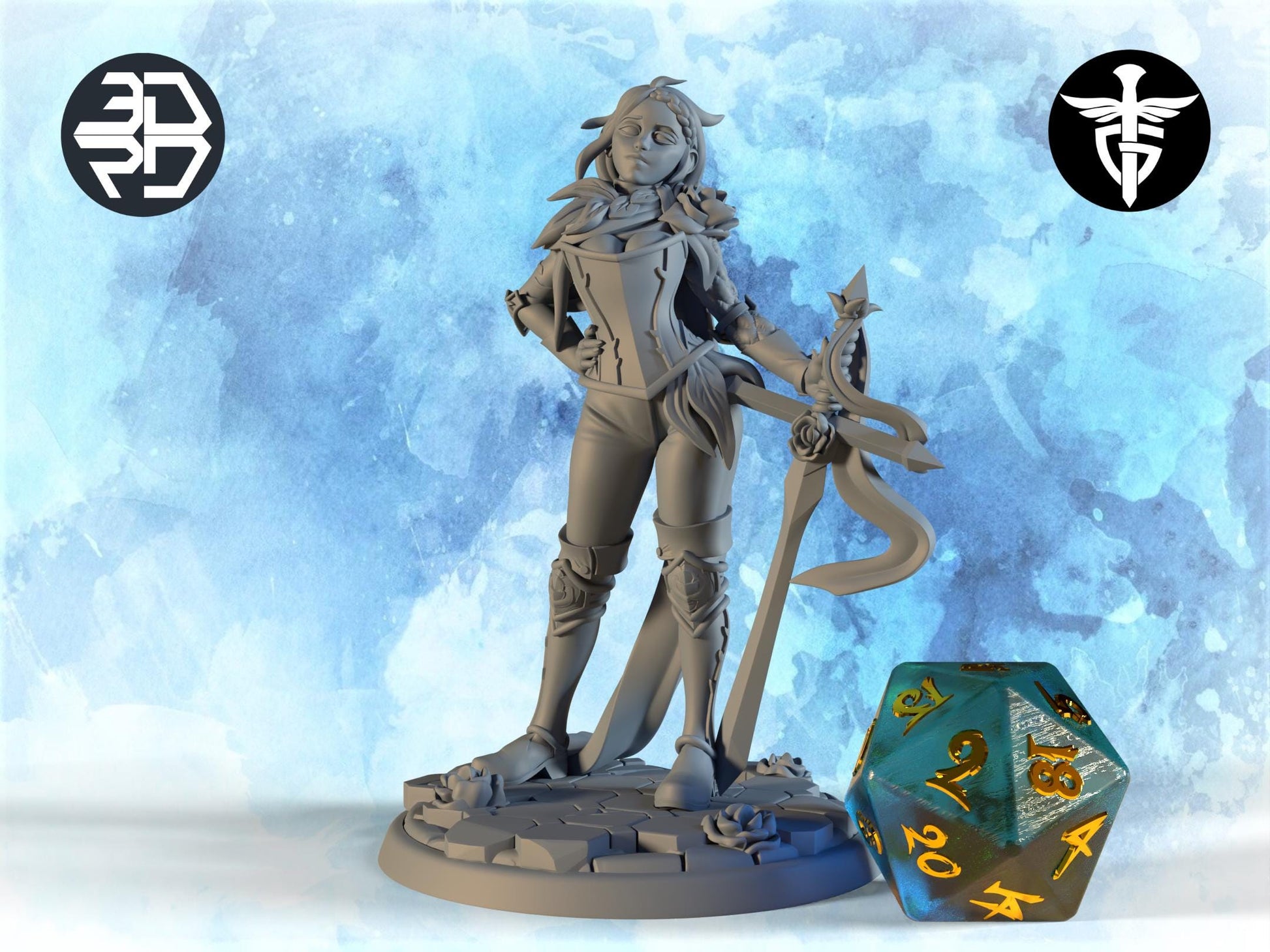 Female Knight Miniature, Briarvard | Twin Goddess Miniatures | Tabletop RPG Miniature | Roleplaying 3D Printed Fantasy Mini - 3DPrintDen