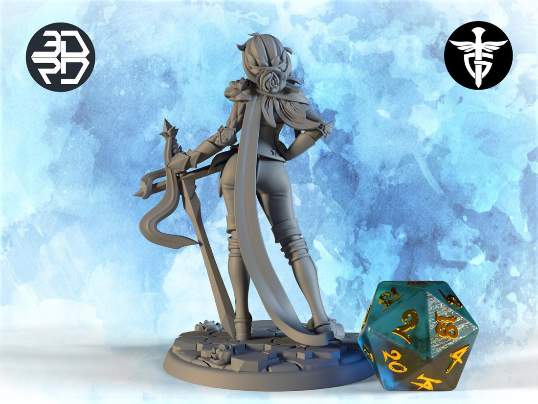 Female Knight Miniature, Briarvard | Twin Goddess Miniatures | Tabletop RPG Miniature | Roleplaying 3D Printed Fantasy Mini - 3DPrintDen