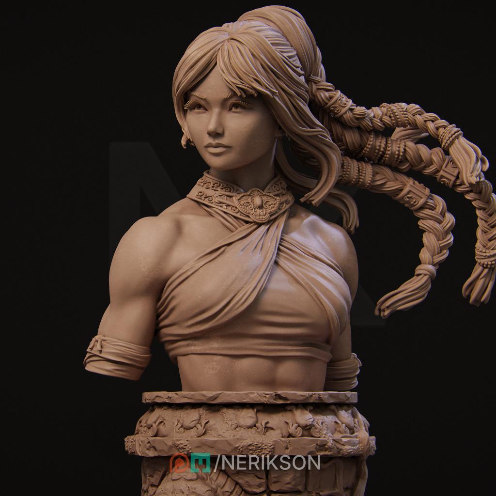 Female Monk Bust, Jingwei | Tabletop RPG Miniature | Nerikson | Roleplaying 3D Printed Fantasy Mini - 3DPrintDen