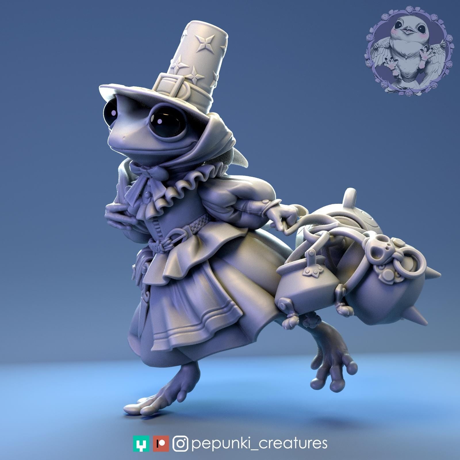 Lady Frog Pilgrim Miniature | Tabletop RPG Miniature | Pepunki Creatures | Roleplaying 3D Printed Fantasy Mini - 3DPrintDen