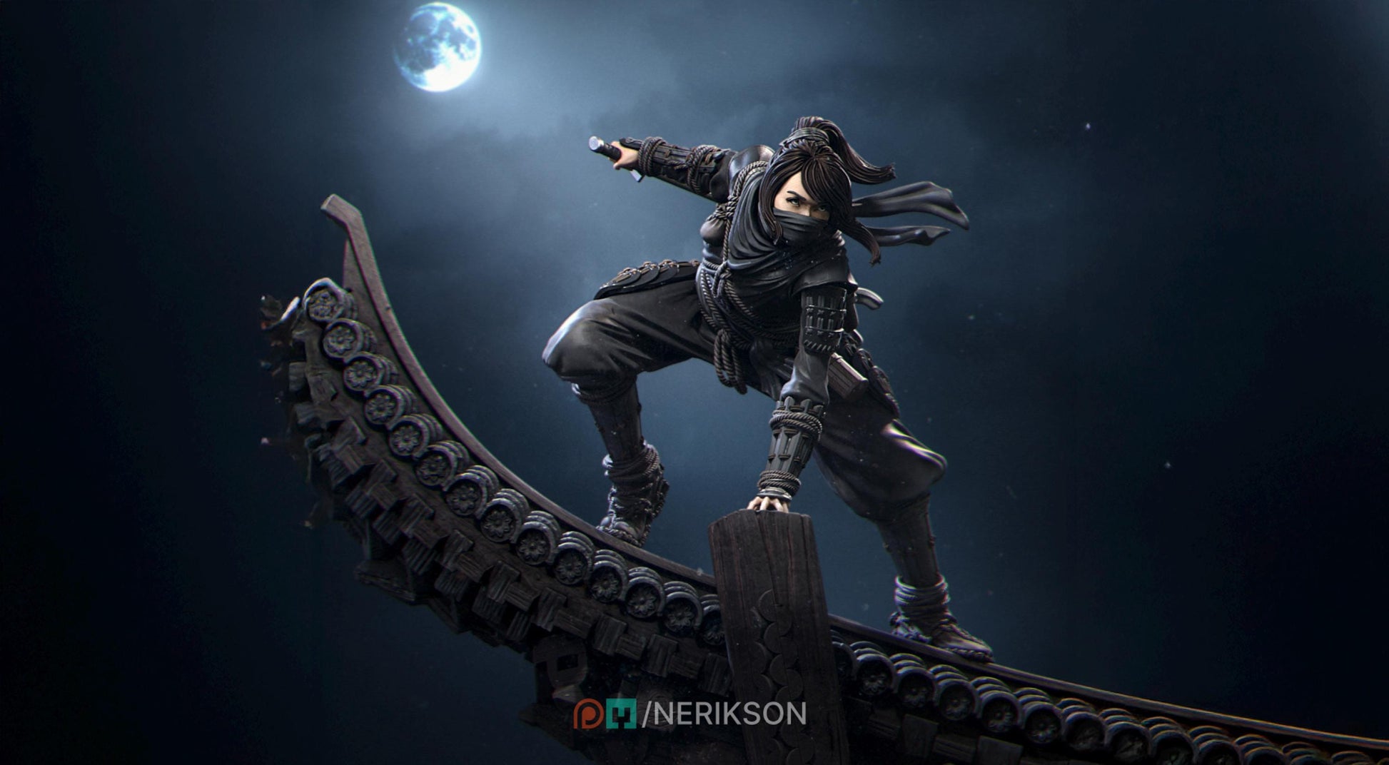 The Kawata Sisters Miniature, Shizuka | Tabletop RPG Miniature | Nerikson | Roleplaying 3D Printed Fantasy Mini - 3DPrintDen