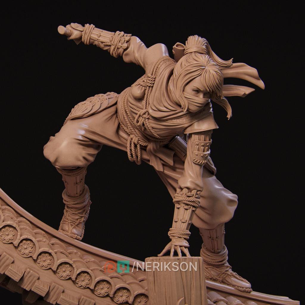 The Kawata Sisters Miniature, Shizuka | Tabletop RPG Miniature | Nerikson | Roleplaying 3D Printed Fantasy Mini - 3DPrintDen