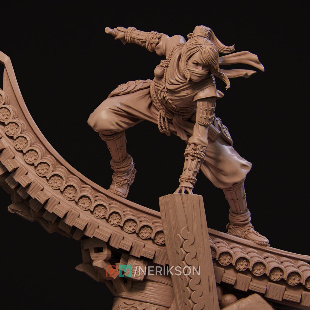 The Kawata Sisters Miniature, Shizuka | Tabletop RPG Miniature | Nerikson | Roleplaying 3D Printed Fantasy Mini - 3DPrintDen
