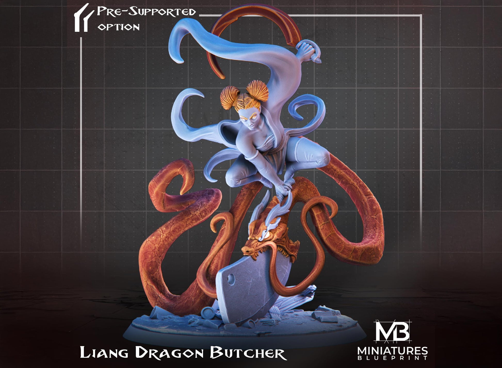 Female Dragon Butcher Miniature, Liang | Tabletop RPG Miniature | Miniatures Blueprint | Roleplaying 3D Printed Fantasy Mini - 3DPrintDen