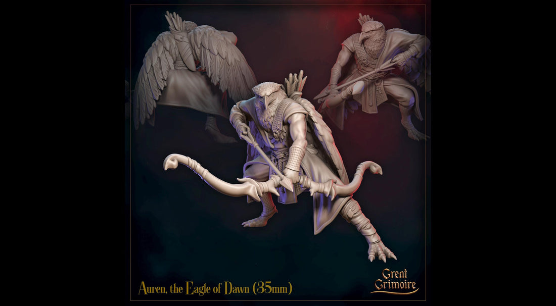 the Eagle of Dawn Miniature, Auren | Tabletop RPG Miniature | Great Grimoire | Roleplaying 3D Printed Fantasy Mini - 3DPrintDen