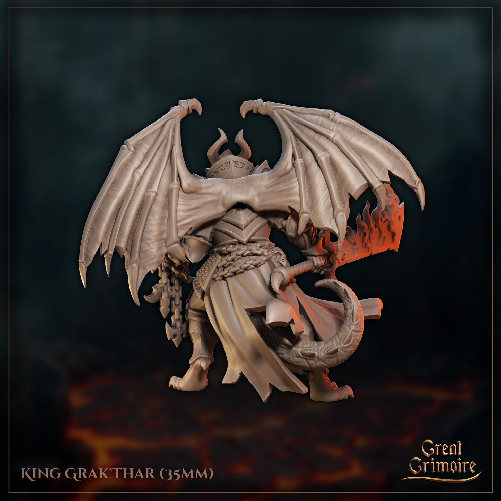 Demon King Miniature, Grak Thar | Tabletop RPG Miniature | Great Grimoire | Roleplaying 3D Printed Fantasy Mini - 3DPrintDen