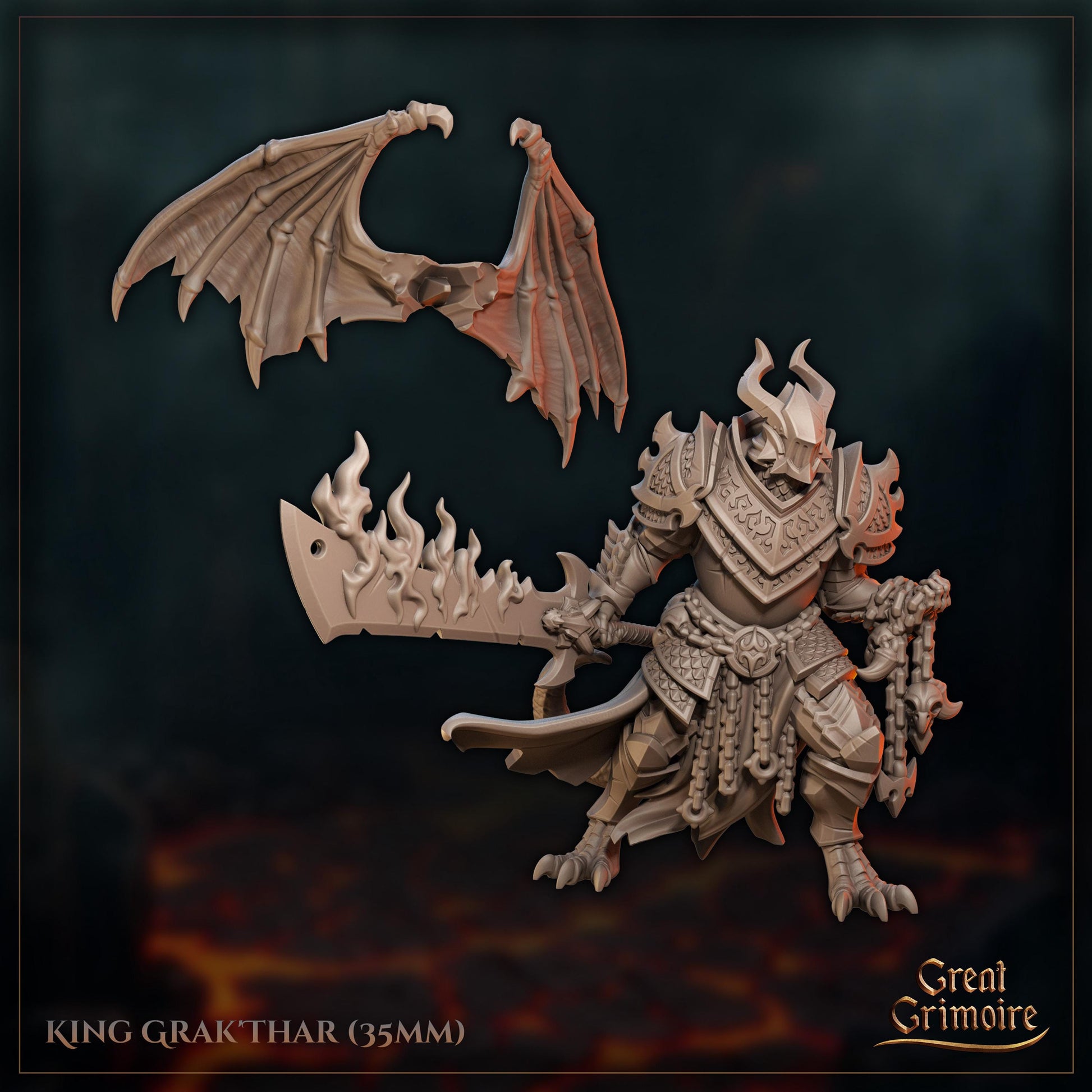 Demon King Miniature, Grak Thar | Tabletop RPG Miniature | Great Grimoire | Roleplaying 3D Printed Fantasy Mini - 3DPrintDen