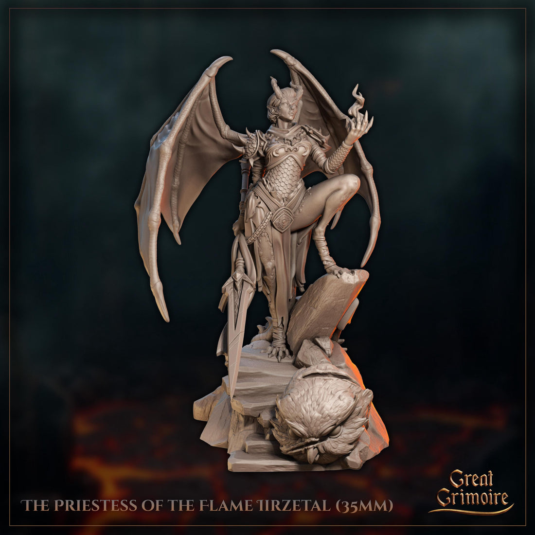 Priestess of the Flame Miniature, Iirzetal | Tabletop RPG Miniature | Great Grimoire | Roleplaying 3D Printed Fantasy Mini - 3DPrintDen