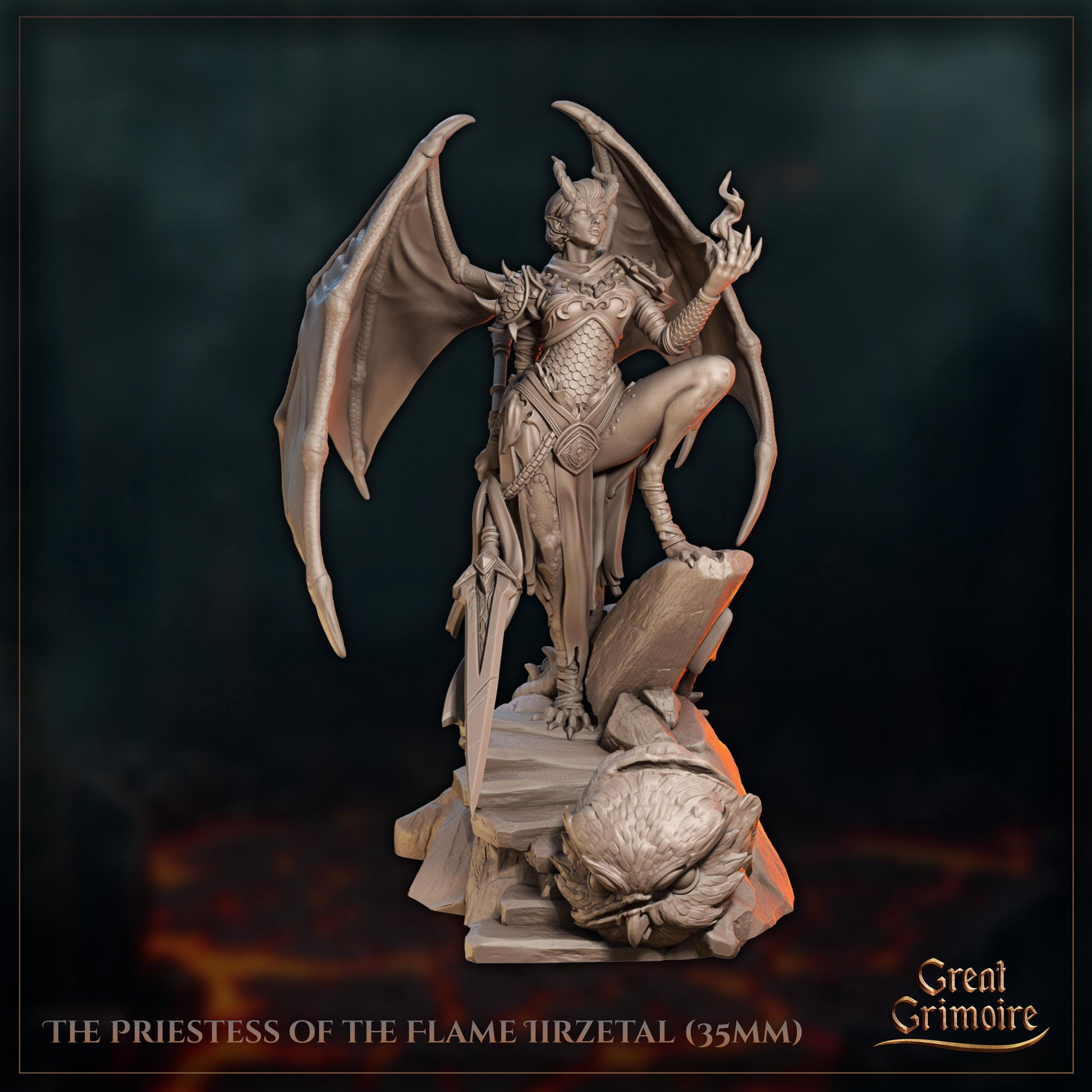Priestess of the Flame Miniature, Iirzetal | Tabletop RPG Miniature | Great Grimoire | Roleplaying 3D Printed Fantasy Mini - 3DPrintDen
