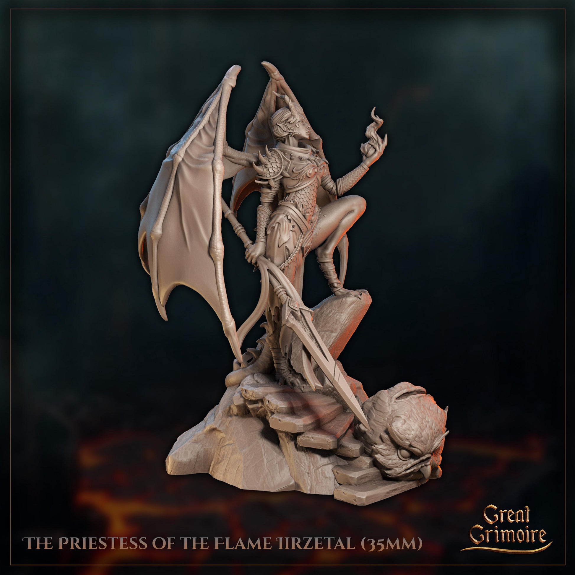 Priestess of the Flame Miniature, Iirzetal | Tabletop RPG Miniature | Great Grimoire | Roleplaying 3D Printed Fantasy Mini - 3DPrintDen