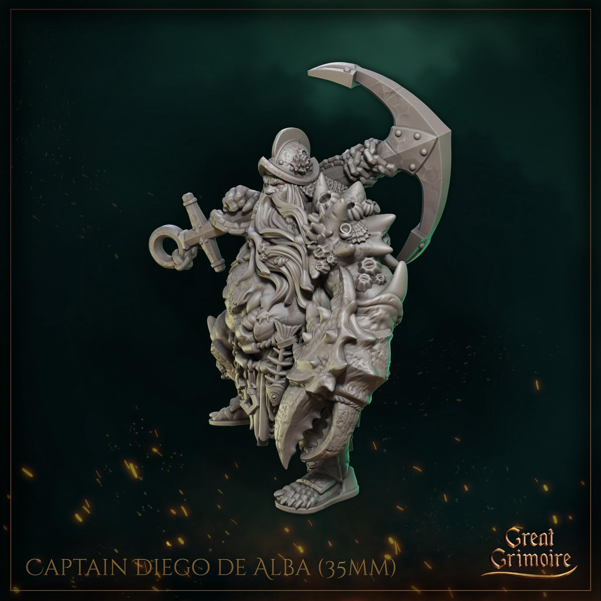 Pirate Captain Miniature, Diego de Alba | Tabletop RPG Miniature | Great Grimoire | Roleplaying 3D Printed Fantasy Mini - 3DPrintDen