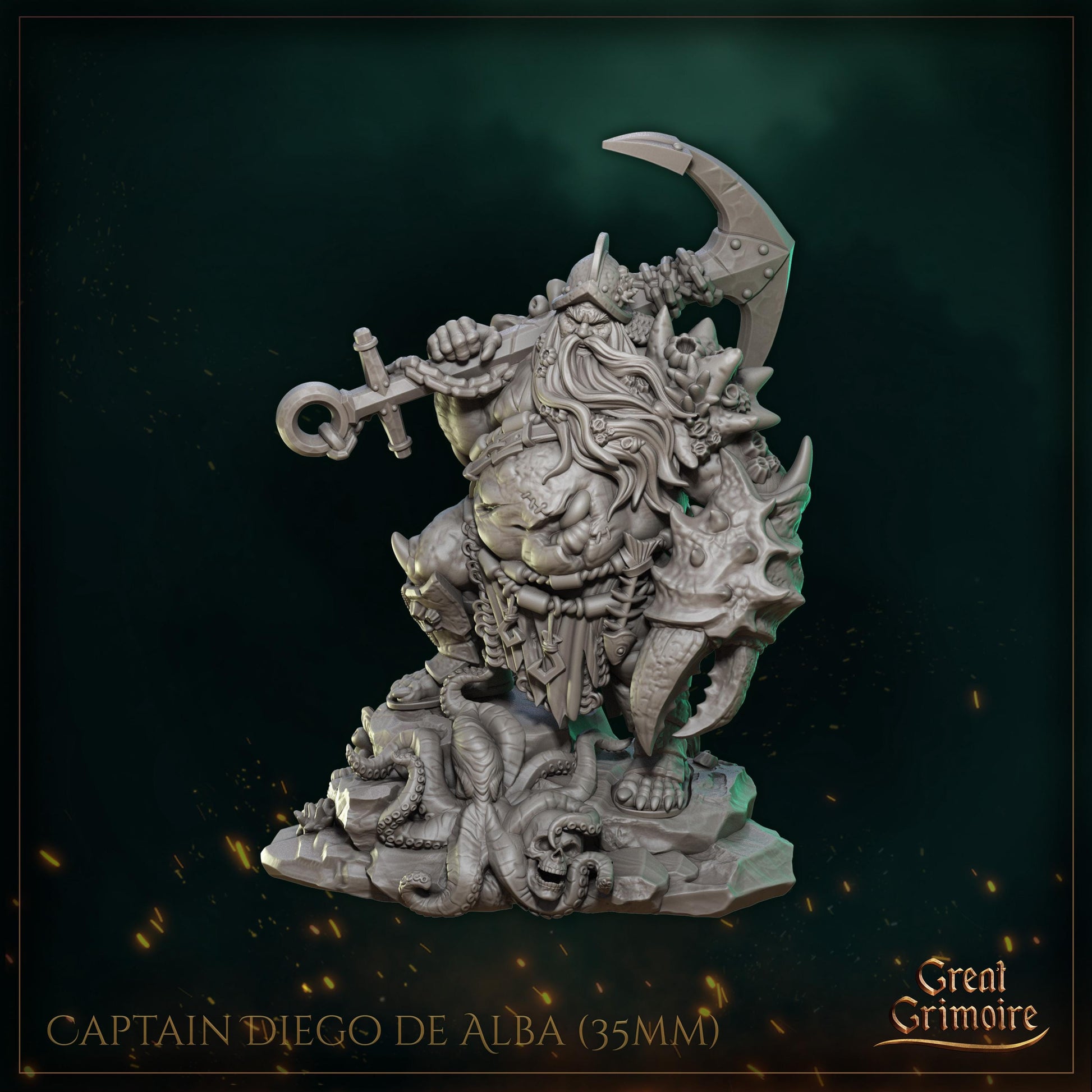 Pirate Captain Miniature, Diego de Alba | Tabletop RPG Miniature | Great Grimoire | Roleplaying 3D Printed Fantasy Mini - 3DPrintDen