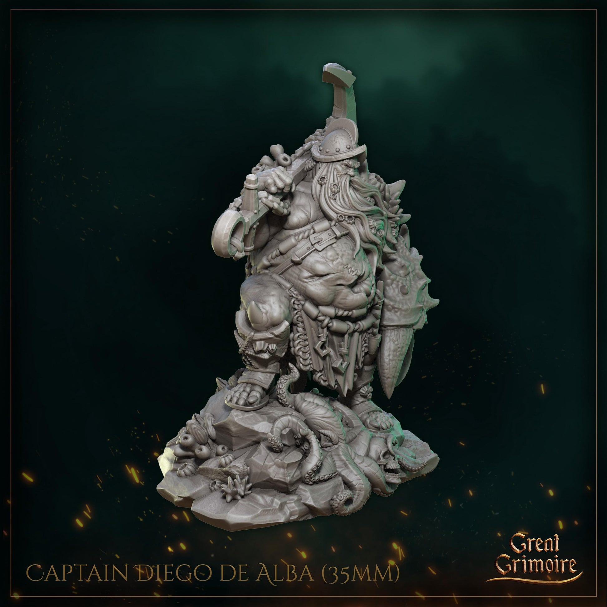 Pirate Captain Miniature, Diego de Alba | Tabletop RPG Miniature | Great Grimoire | Roleplaying 3D Printed Fantasy Mini - 3DPrintDen