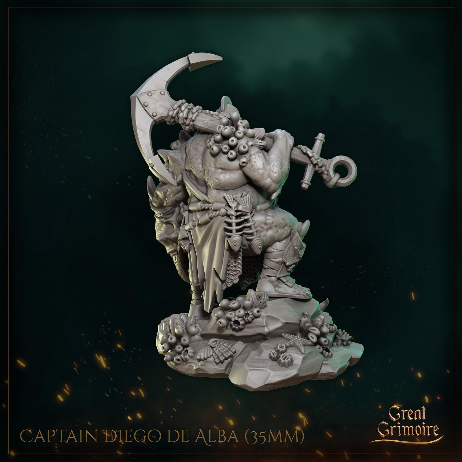 Pirate Captain Miniature, Diego de Alba | Tabletop RPG Miniature | Great Grimoire | Roleplaying 3D Printed Fantasy Mini - 3DPrintDen