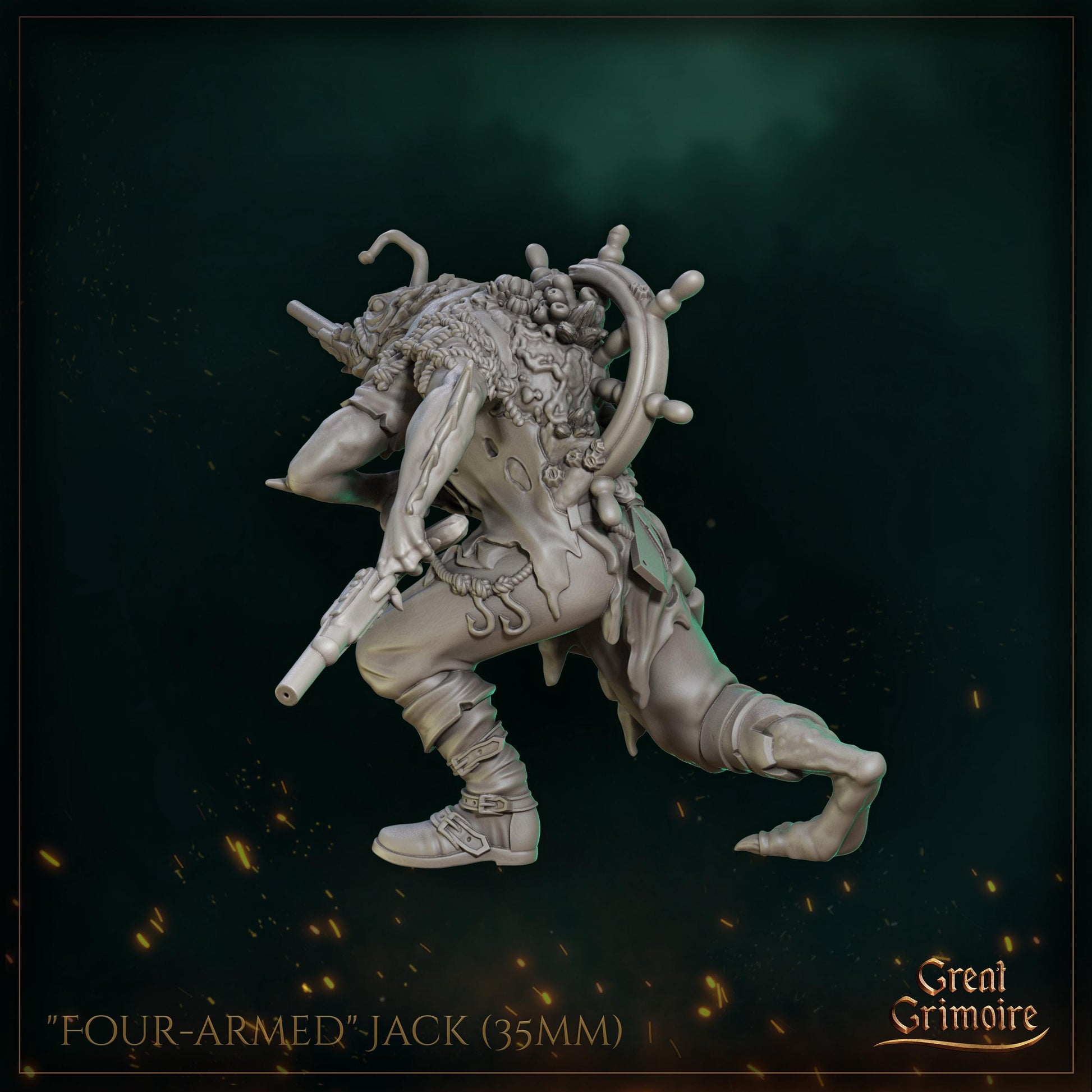 Mutant Angler Fish Miniature, Four-Armed Jack | Tabletop RPG Miniature | Great Grimoire | Roleplaying 3D Printed Fantasy Mini - 3DPrintDen