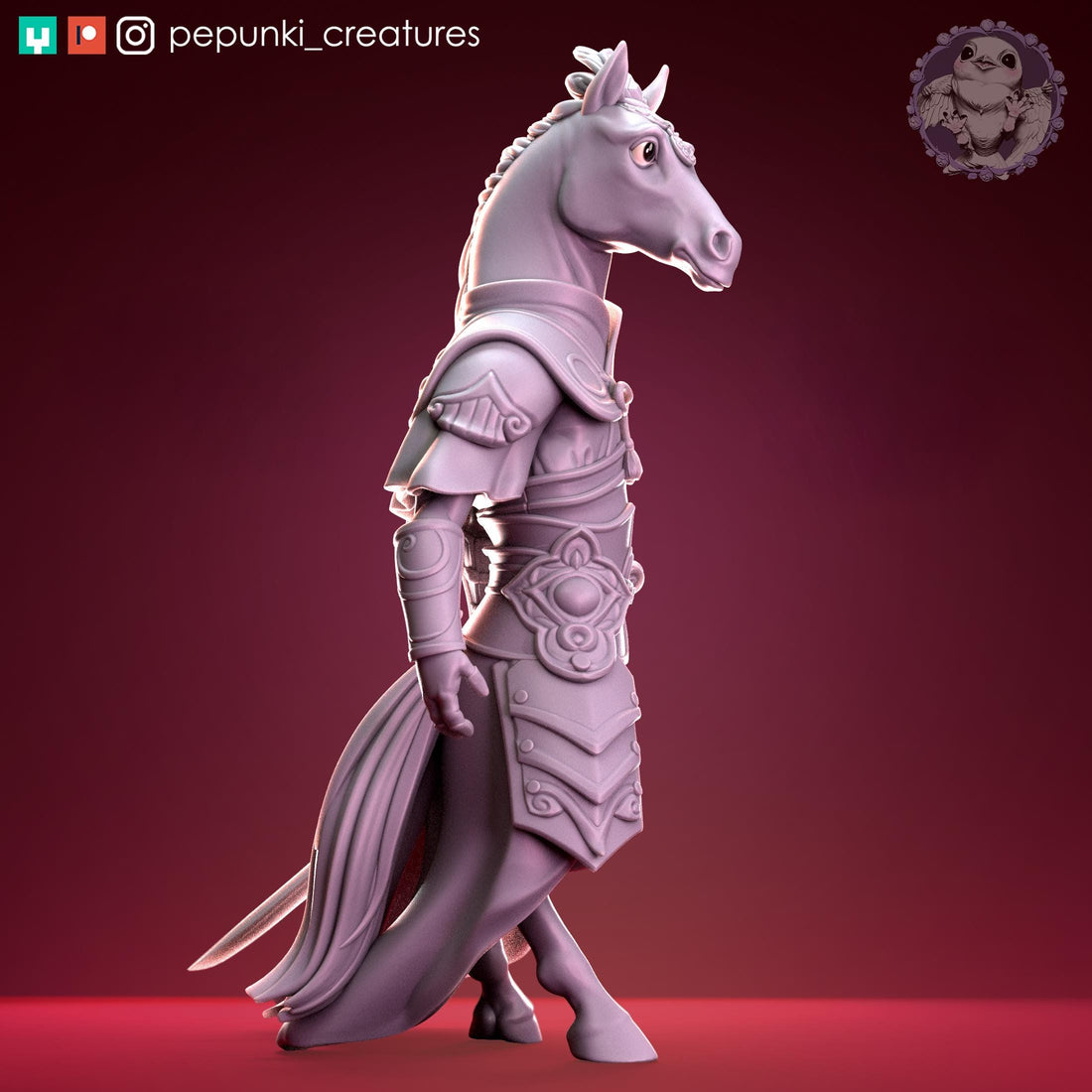 Horse Warrior Miniature | Tabletop RPG Miniature | Pepunki Creatures | Roleplaying 3D Printed Fantasy Mini - 3DPrintDen